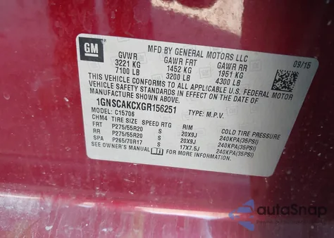 2016 Chevrolet Tahoe Ls из США, поврежденный, VIN 1GNSCAKCXGR156251